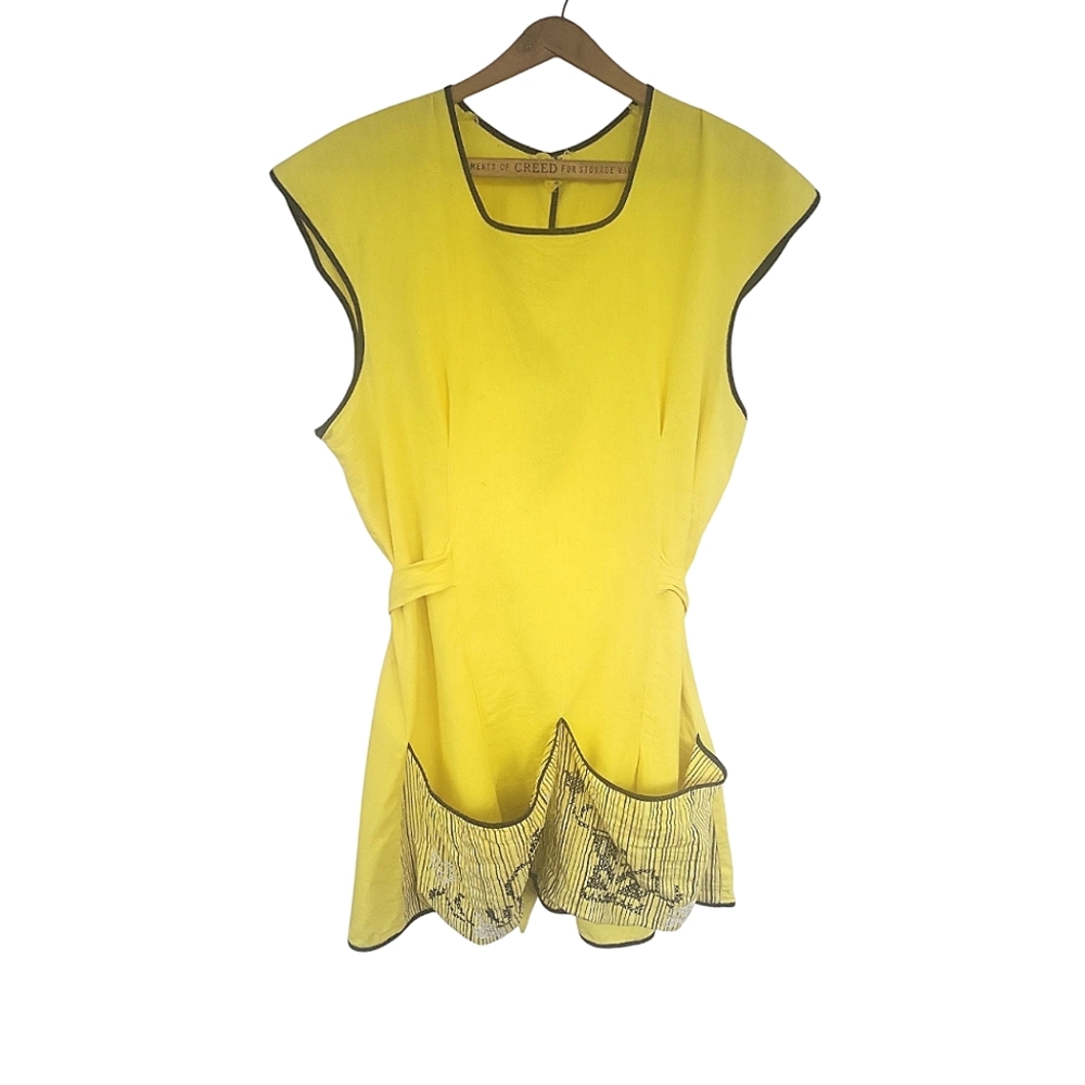 Vintage 60's Retro Yellow & Black Handmade Cross Stitched Smock Apron L/XL
